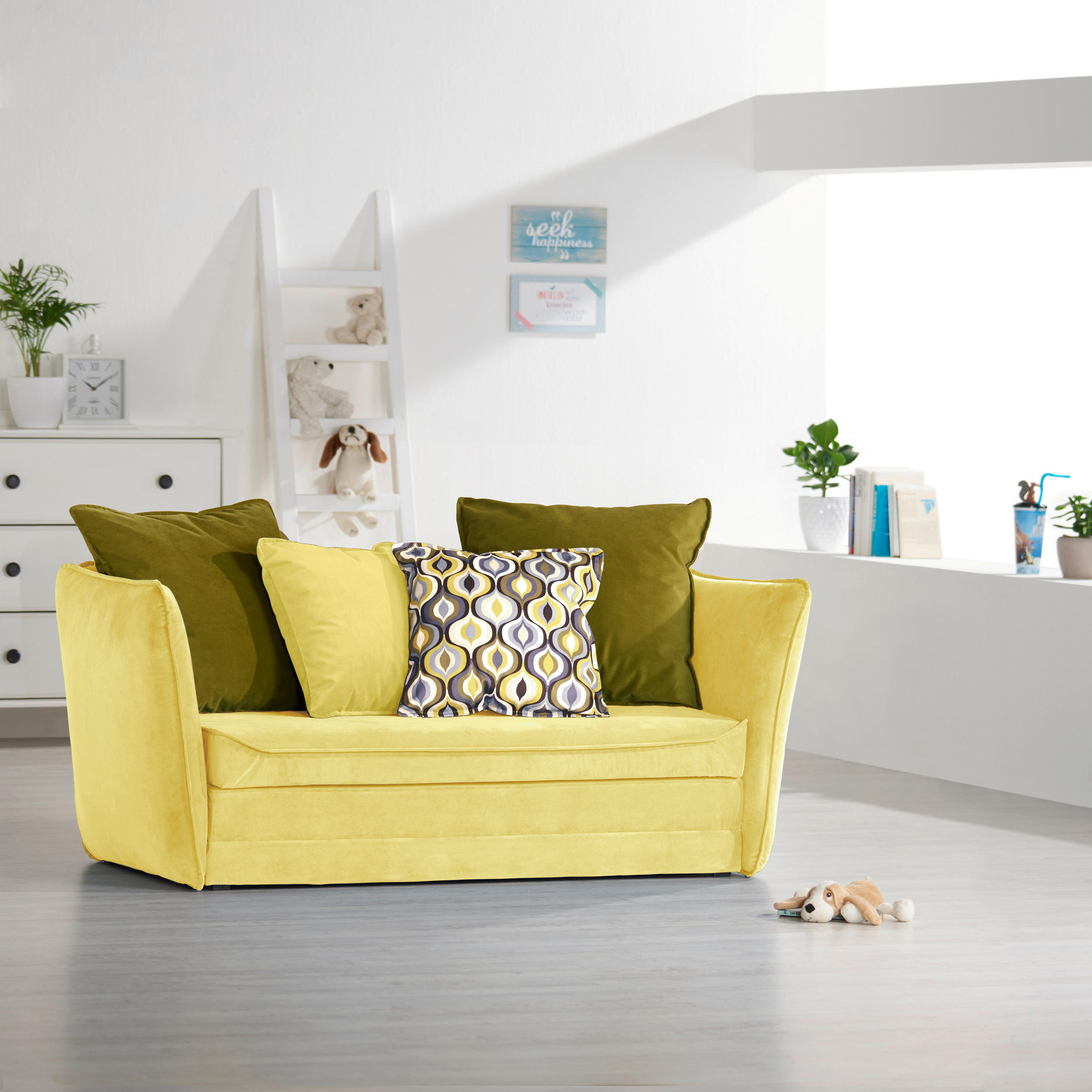 JUGEND- UND KINDERSOFA Mikrofaser Braun, Gelb, Grün  - Gelb/Schwarz, Design, Kunststoff/Textil (145/63/75cm) - Livetastic