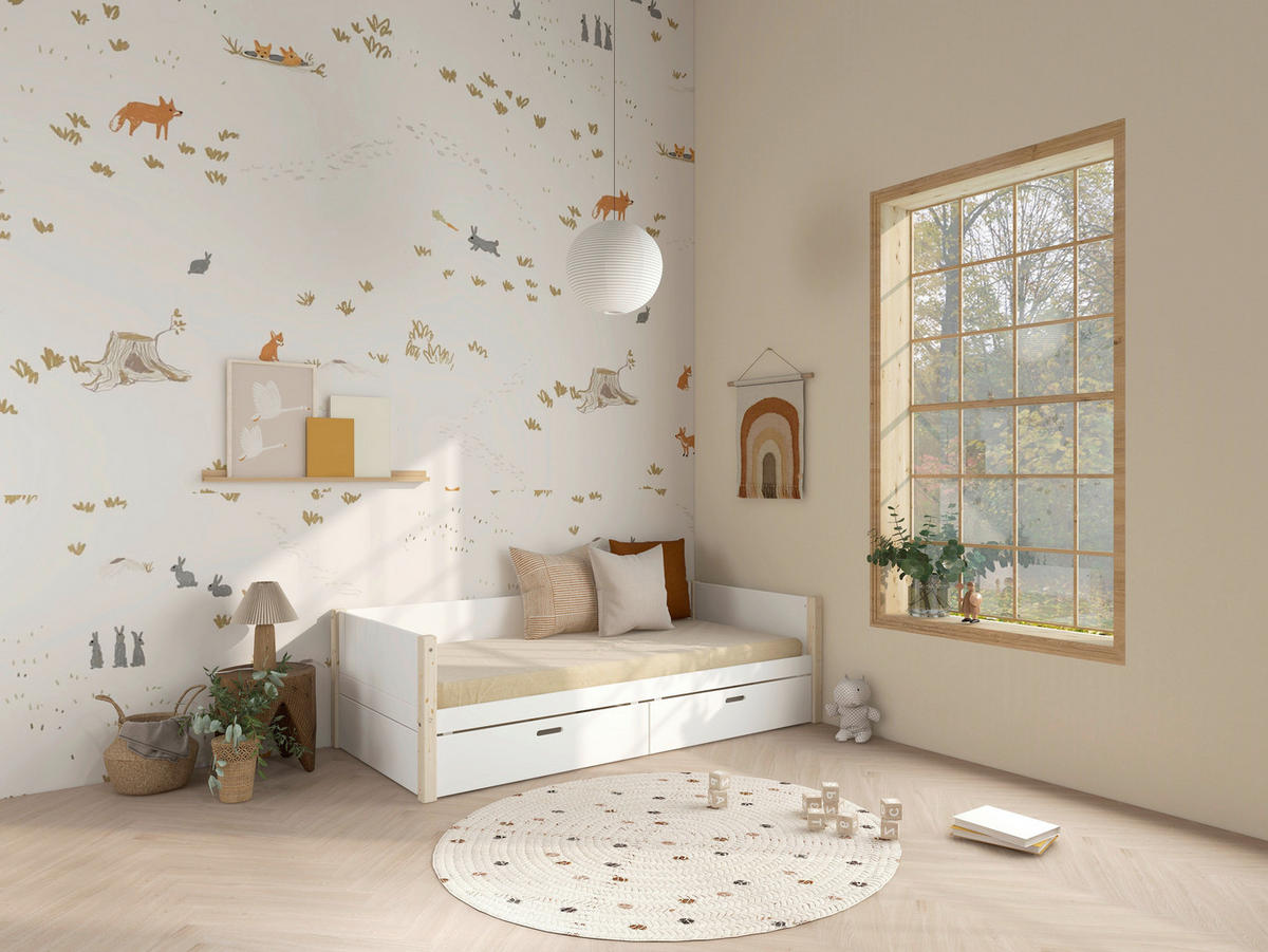 BETT in Weiß, Kieferfarben  - Weiß/Kieferfarben, MODERN, Holz (90/200cm) - Chameo