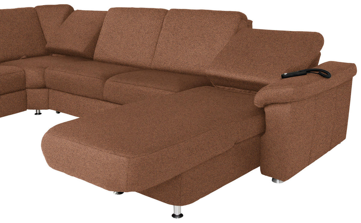 WOHNLANDSCHAFT Braun Flachgewebe  - Chromfarben/Braun, KONVENTIONELL, Textil/Metall (240/330/163cm) - Beldomo System