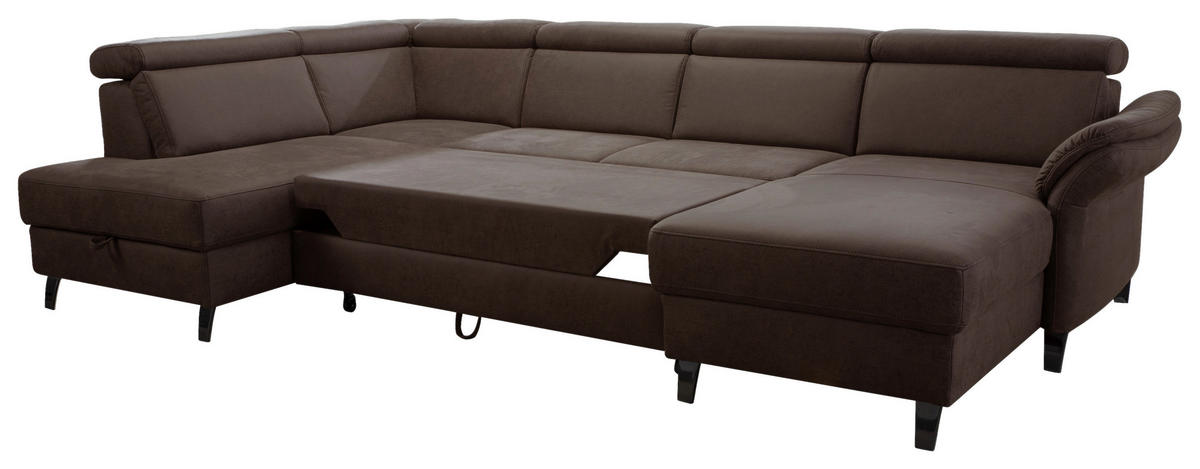 WOHNLANDSCHAFT in Mikrofaser Cognac  - Cognac/Schwarz, Konventionell, Textil/Metall (193/317/165cm) - Sit & More