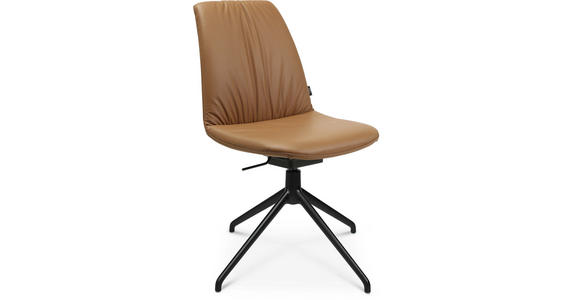 STUHL Echtleder Schwarz, Cognac - Cognac/Schwarz, Design, Leder/Metall (46/81,5-84,5/55cm) - Johann Jakob