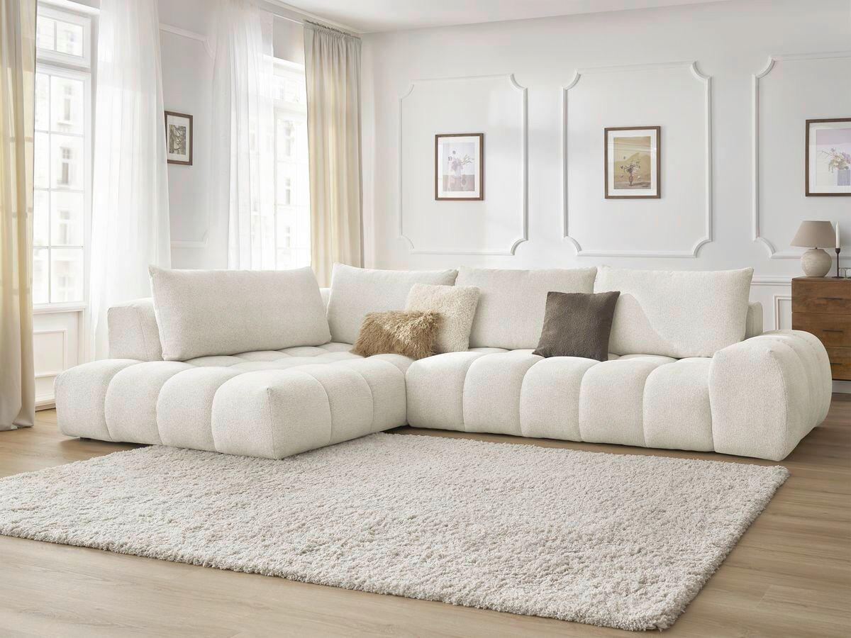 ECKSOFA Ottomane rechts  EVEREST Weiß Flachgewebe  - Schwarz/Weiß, MODERN, Kunststoff/Textil (352/210cm) - Livetastic