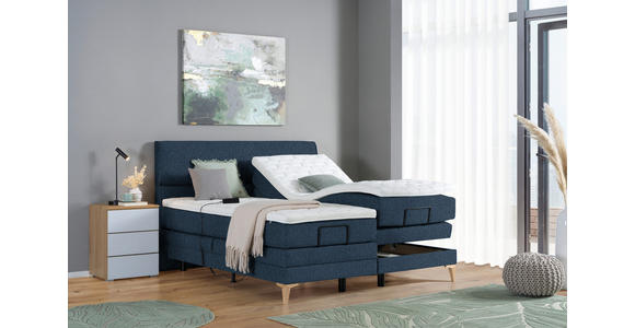 BOXSPRINGBETT 180/200 cm  in Blau  - Blau/Eichefarben, KONVENTIONELL, Holz/Textil (180/200cm) - Voleo