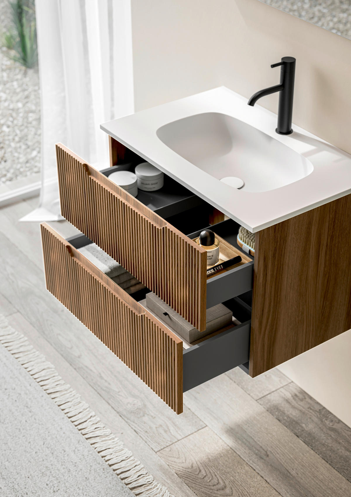 BADEZIMMER 3-teilig 70 cm  - Weiss/Walnussfarben, Konventionell, Holzwerkstoff/Stein (70cm) - Belluti