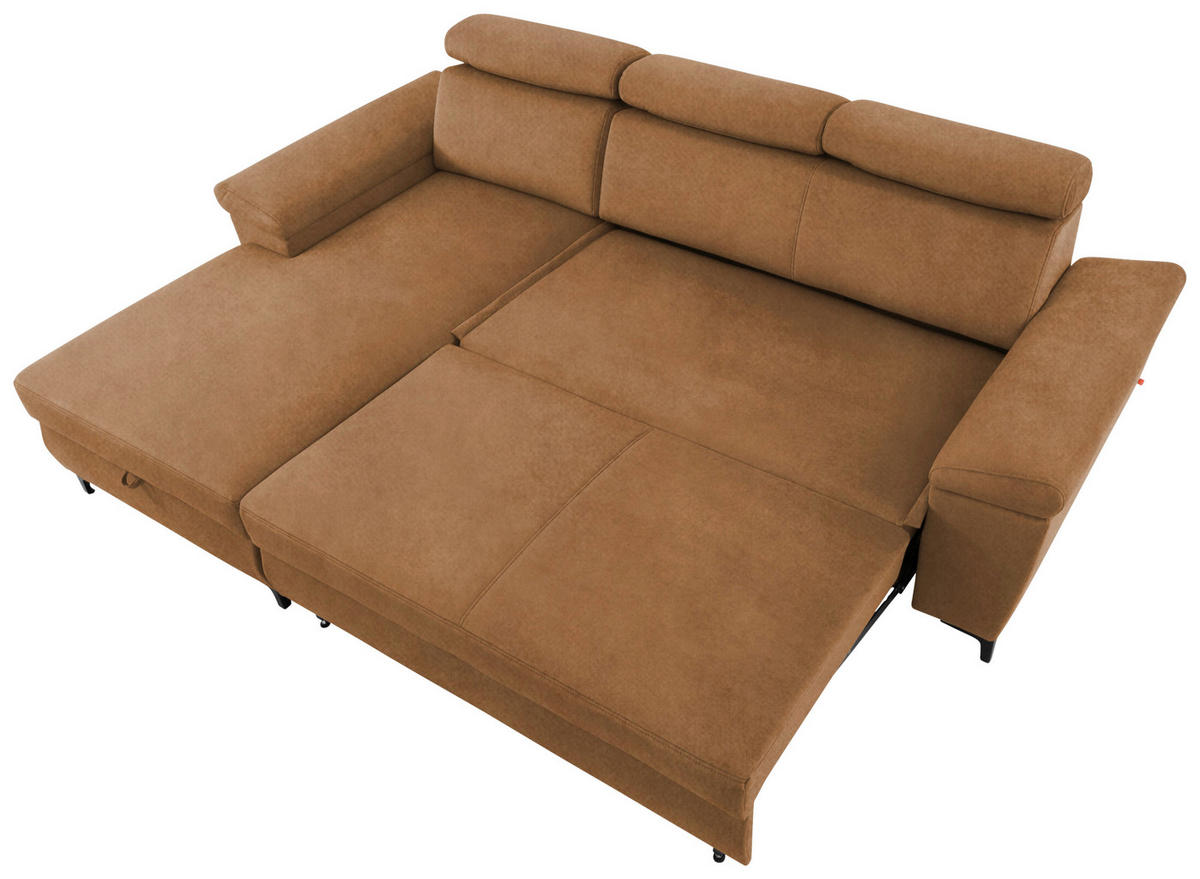 ECKSOFA in Velours Bernsteinfarben  - Bernsteinfarben/Schwarz, Modern, Textil/Metall (176/258cm) - MID.YOU