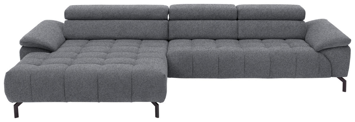 ECKSOFA in Chenille Grau  190/329 cm  - Schwarz/Grau, Design, Textil/Metall (190/329cm) - Beldomo Style