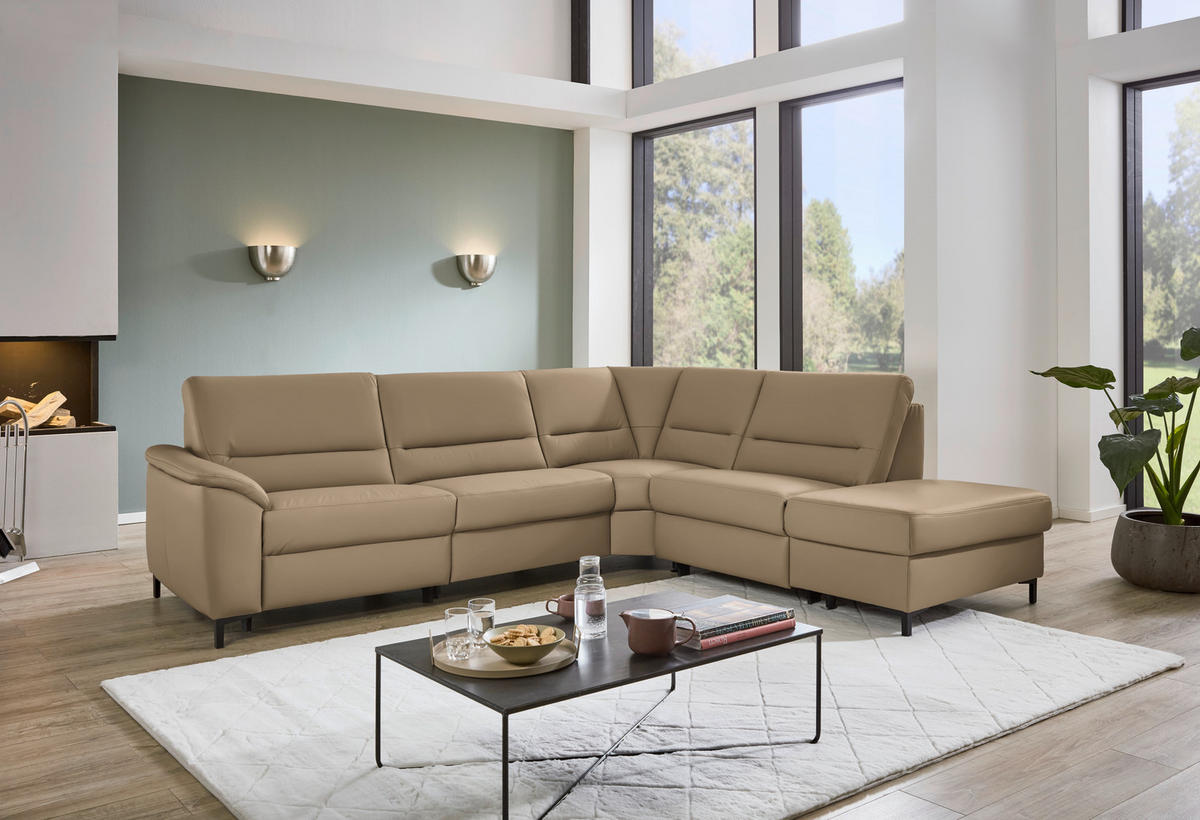 ECKSOFA  in Echtleder Cappuccino  290/249 cm  - Schwarz/Cappuccino, KONVENTIONELL, Leder/Metall (290/249cm) - Beldomo Premium