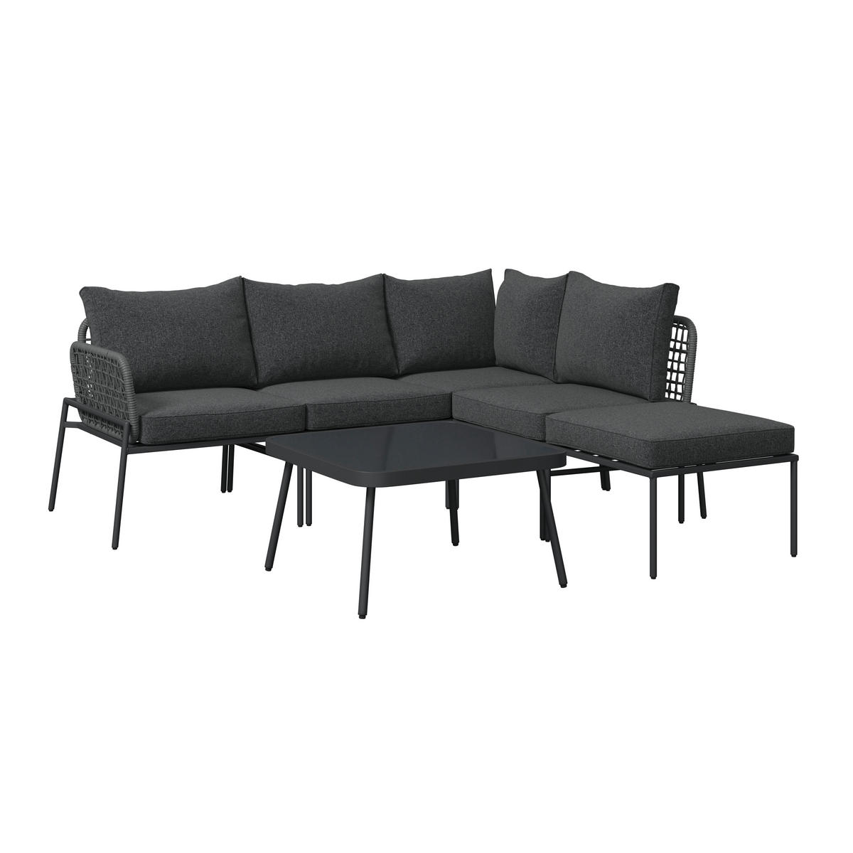 LOUNGEGARNITUR 6-teilig   Eisen  - Dunkelgrau, MODERN, Glas/Textil (198l) - Ambia Garden