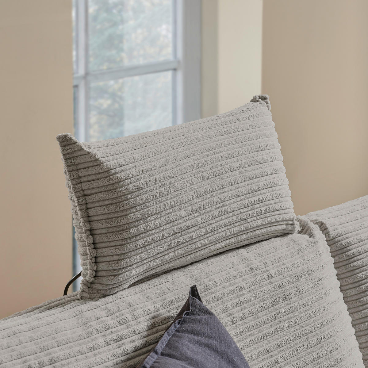 ECKSOFA Hellgrau Cord  - Hellgrau/Schwarz, KONVENTIONELL, Textil/Metall (173/276cm) - Carryhome