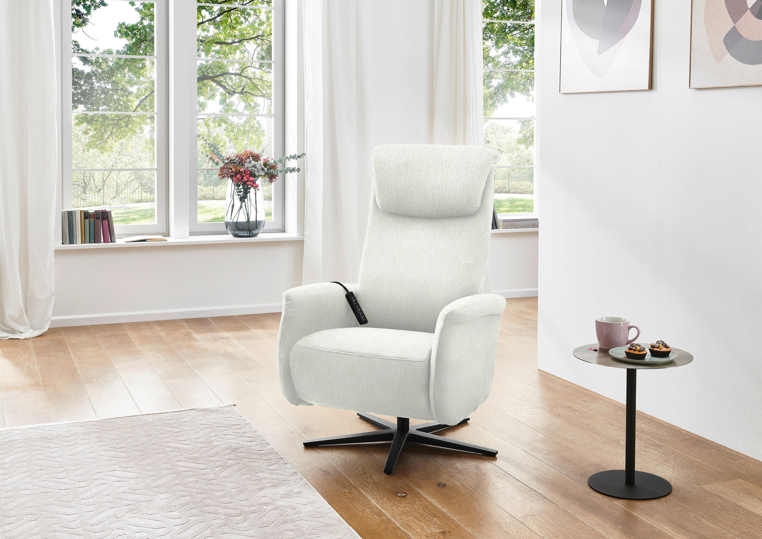 RELAXSESSEL in Textil Weiss  - Weiss/Schwarz, Design, Textil/Metall (77/115/89cm) - Pure Home Comfort