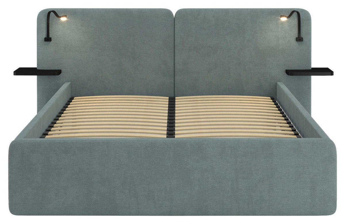 POLSTERBETT 180/200 cm,  in Grau, gepolstertes Kopfteil, Beleuchtung, Lattenrost, H2 + H3 = mittel + fest  - Schwarz/Weiß, MODERN, Kunststoff/Textil (180/200cm) - Chameo