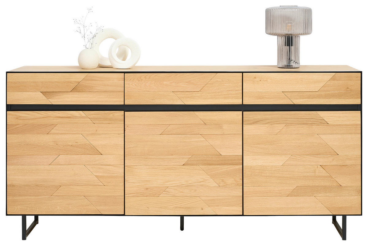 SIDEBOARD Schwarz, Wildeiche  180/90/42 cm  - Wildeiche/Schwarz, Natur, Holz/Holzwerkstoff (180/90/42cm) - Linea Natura