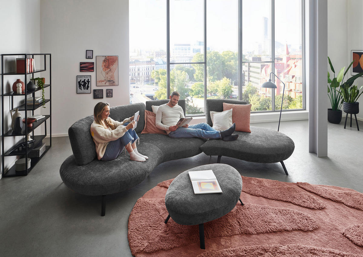 BIGSOFA Flachgewebe Anthrazit  - Anthrazit/Schwarz, Design, Textil/Metall (456/93/138cm) - Moderano