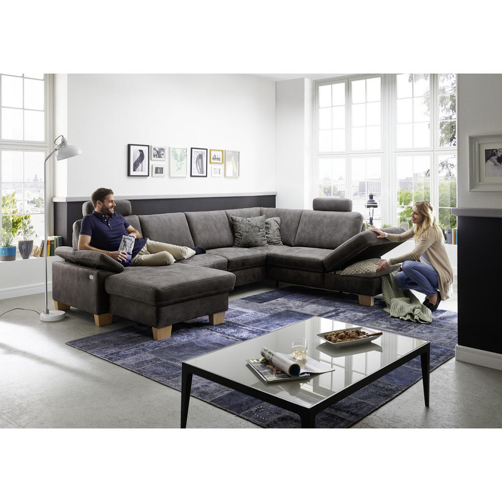 Thumbnail - Beldomo System Wohnlandschaft, Grau, Textil, Buche, furniert, 5-Sitzer, U-Form, 316x235 cm, Goldenes M, Typenauswahl, Be...
