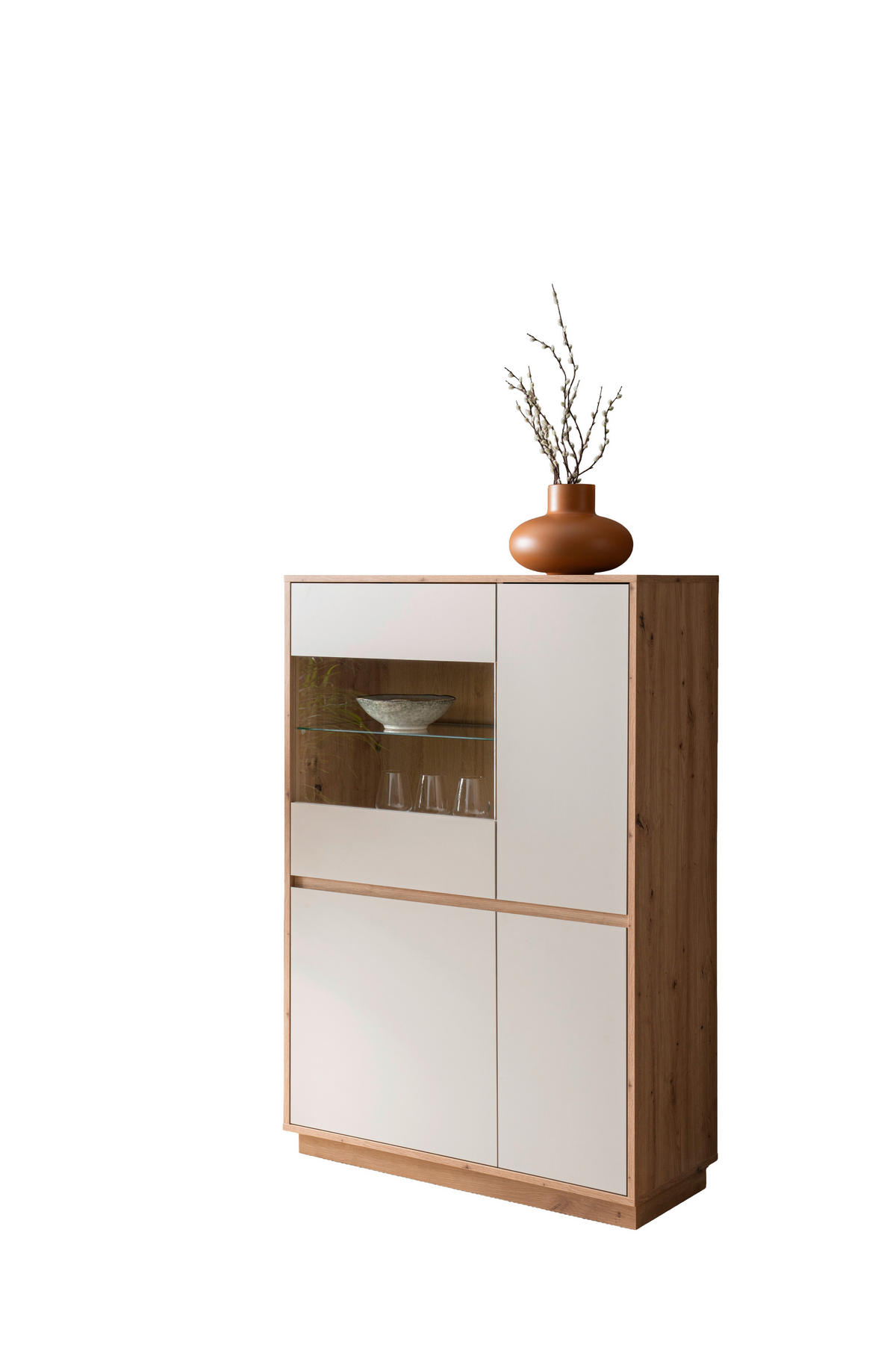 VITRINE  in Kaschmir, Eiche Artisan - Kaschmir/Eiche Artisan, Design, Glas/Holzwerkstoff (75/144/40cm) - MID.YOU