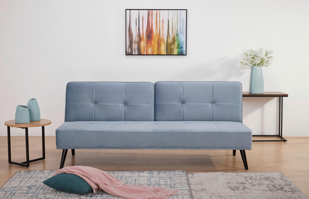 SCHLAFSOFA  in Samt Hellblau  - Schwarz/Hellblau, Trend, Holz/Textil (191/81/81cm) - Ti'me