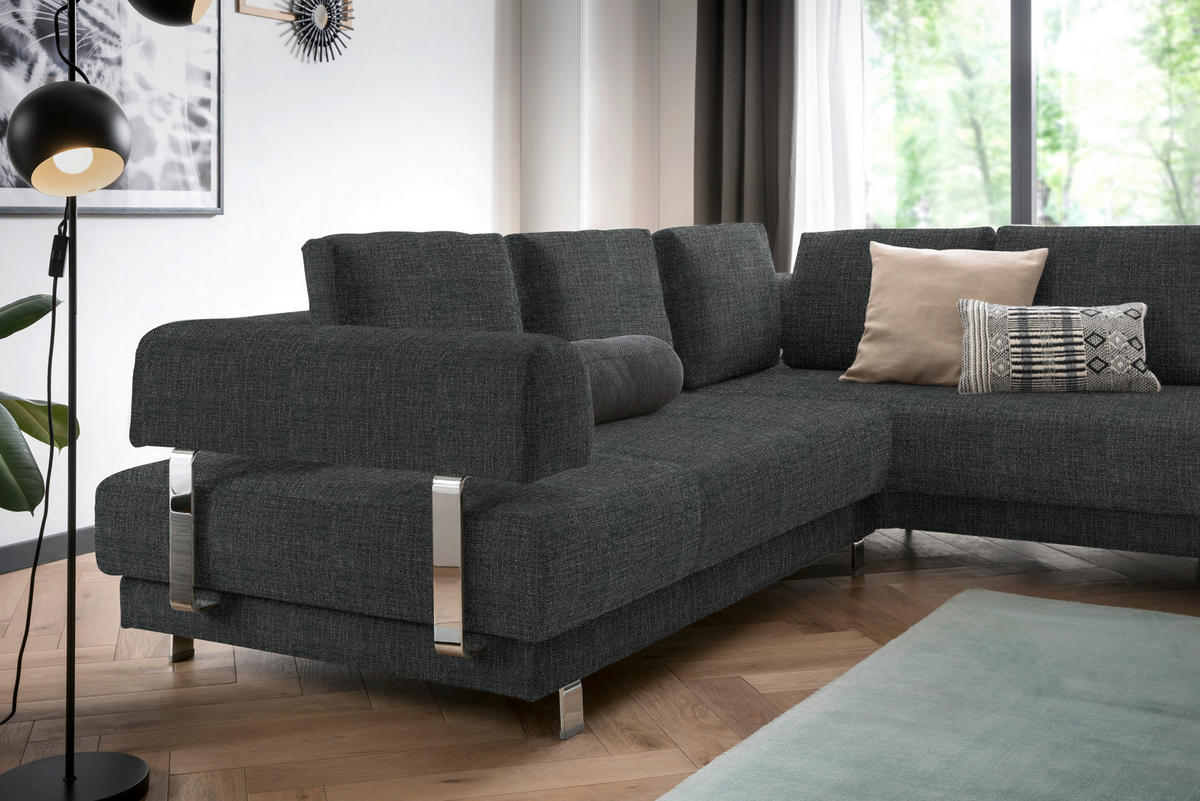 ECKSOFA in Chenille Anthrazit  - Anthrazit, Design, Textil/Metall (277/235cm)