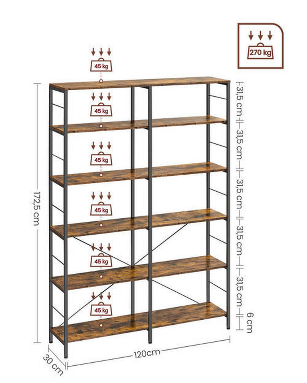 REGAL Braun, Schwarz  - Schwarz/Braun, Trend, Holzwerkstoff (120/172,5/30cm) - Boxxx