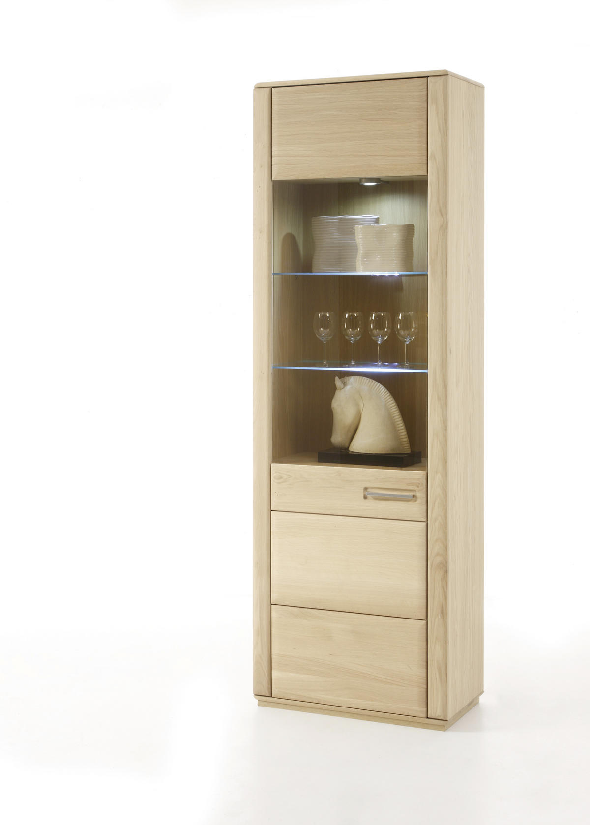 VITRINE in furniert, teilmassiv Eiche Eichefarben  - Eichefarben/Silberfarben, Design, Glas/Holz (69/209/38cm) - Livetastic