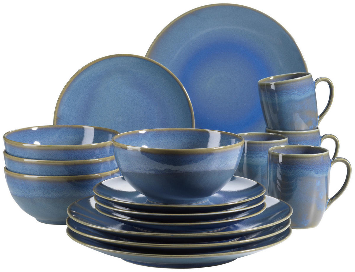 KOMBISERVICE Ossia 16-teilig  - Hellblau, Basics, Keramik - Mäser