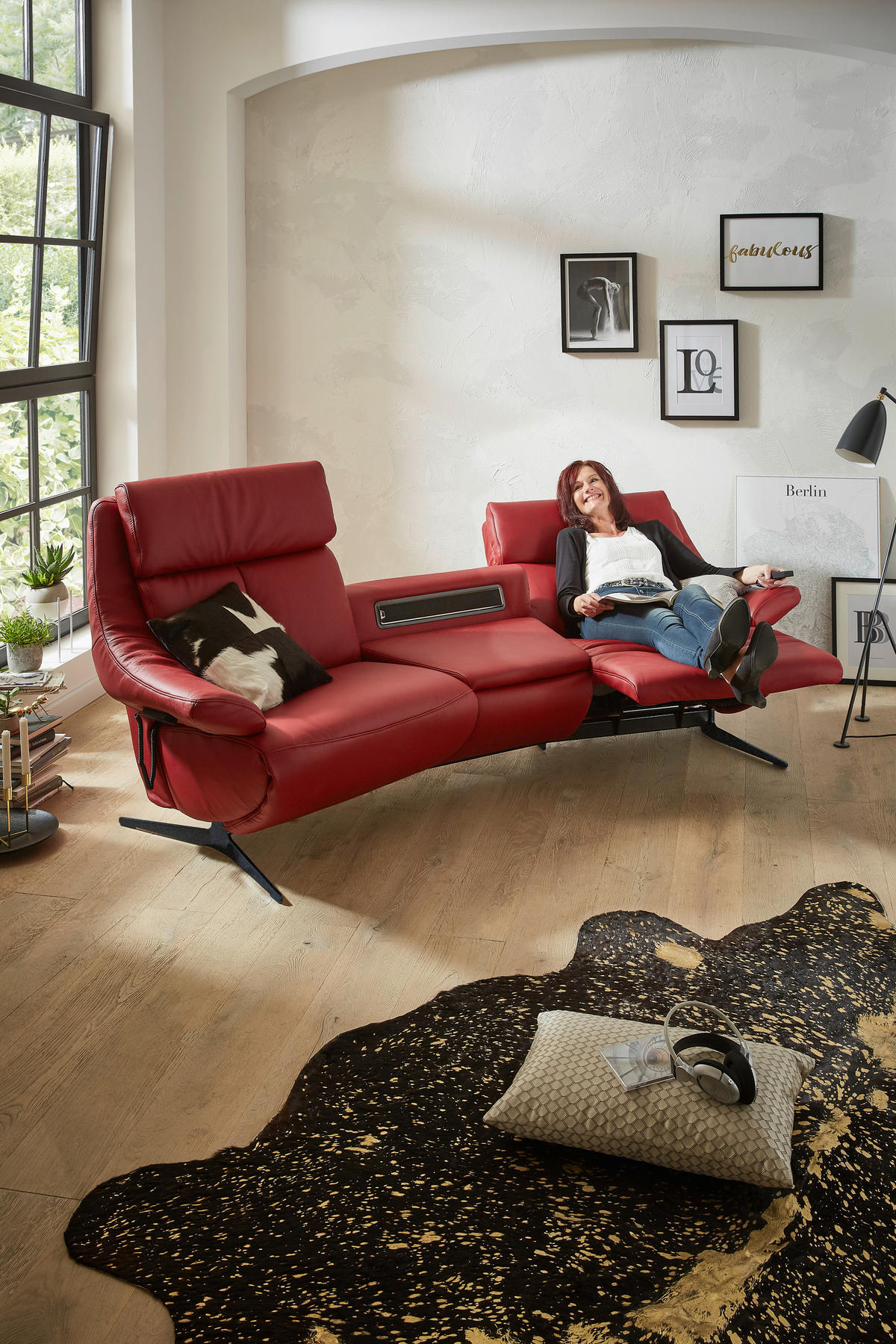 HEIMKINO-SOFA Echtleder Rot  - Anthrazit/Rot, KONVENTIONELL, Leder (254/107/105cm) - Himolla Komfortklass