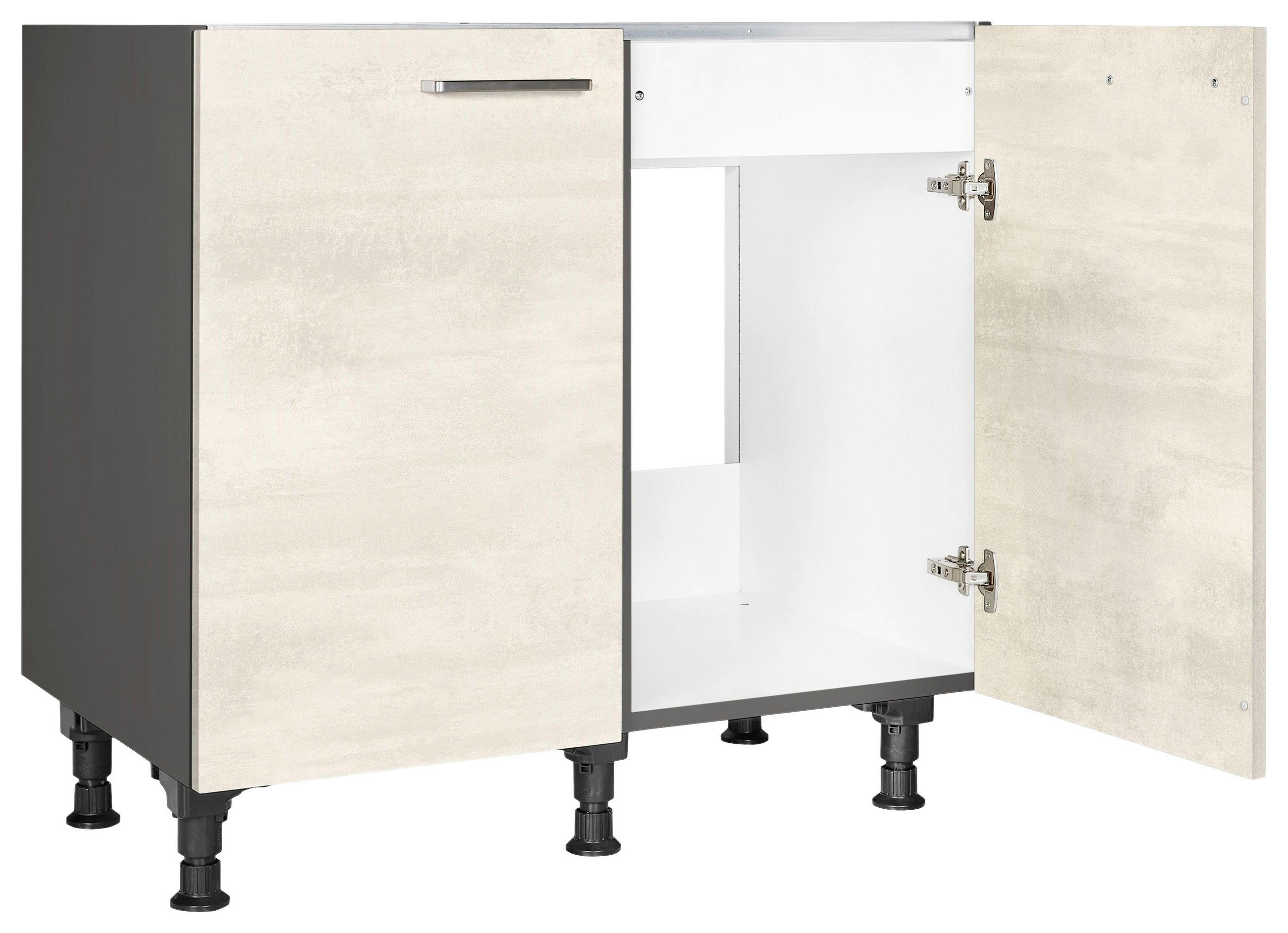 SPÜLENUNTERSCHRANK 90/87/56 cm  in Weiß  - Schieferfarben/Edelstahlfarben, MODERN, Holzwerkstoff/Metall (90/87/56cm) - Nobilia