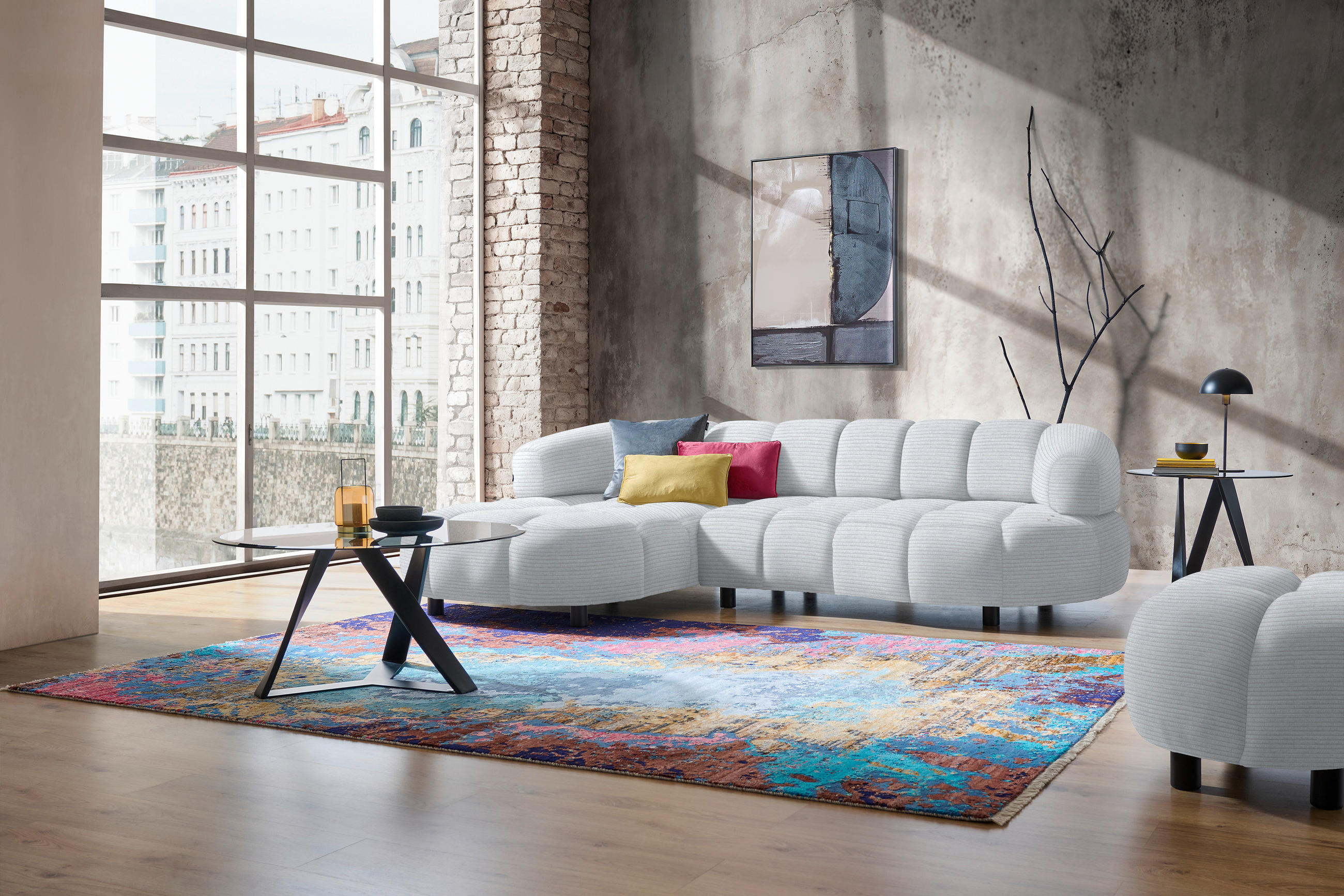 ECKSOFA in Cord, Velours Hellgrau  183/284 cm  - Hellgrau/Schwarz, Design, Holz/Textil (183/284cm) - Welnova