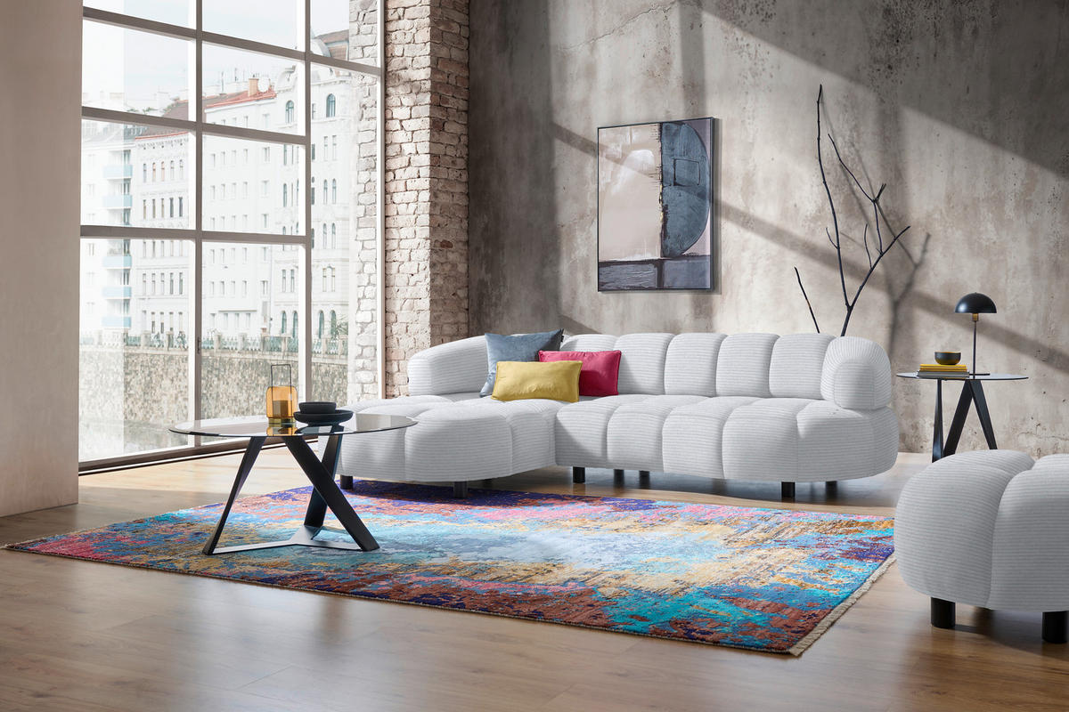 ECKSOFA in Cord, Velours Hellgrau  183/284 cm  - Hellgrau/Schwarz, Design, Holz/Textil (183/284cm) - Welnova