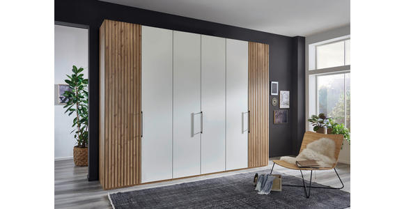 DREHTÜRENSCHRANK 300/236/58 cm 6-türig Weiß, Eiche Bianco - Schieferfarben/Eiche Bianco, Design, Glas/Holzwerkstoff (300/236/58cm) - Novel