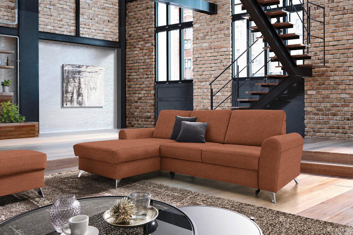 ECKSOFA in Flachgewebe Orange, Rostfarben  - Rostfarben/Silberfarben, Design, Textil/Metall (167/244cm) - Cantus