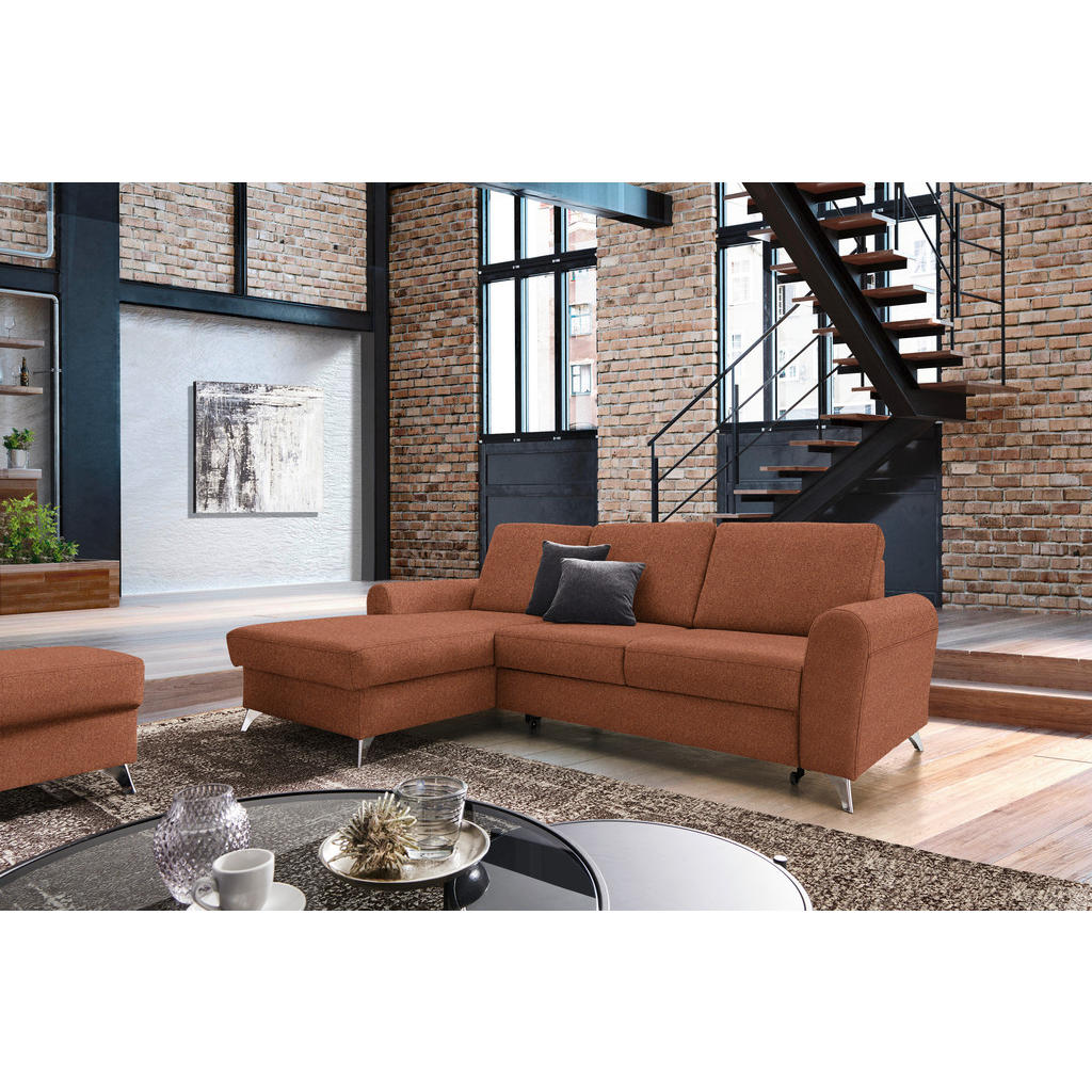 Thumbnail - Cantus Ecksofa, Orange, Rost, Textil, Uni, 3-Sitzer, Ottomane links, L-Form, 244x167 cm, Liegefunktion, Wohnzimmer, Sofa...