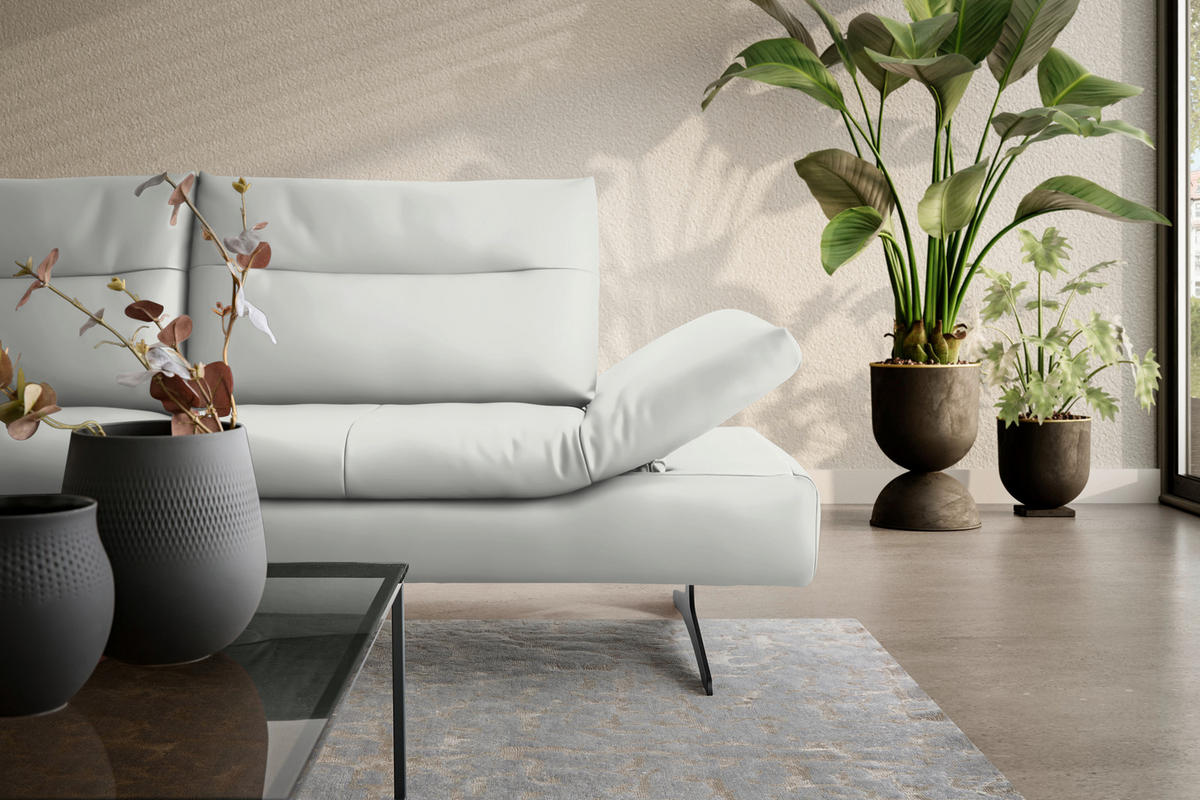 ECKSOFA in Echtleder Creme  - Creme/Schwarz, Modern, Leder/Metall (158/342cm) - Chilliano