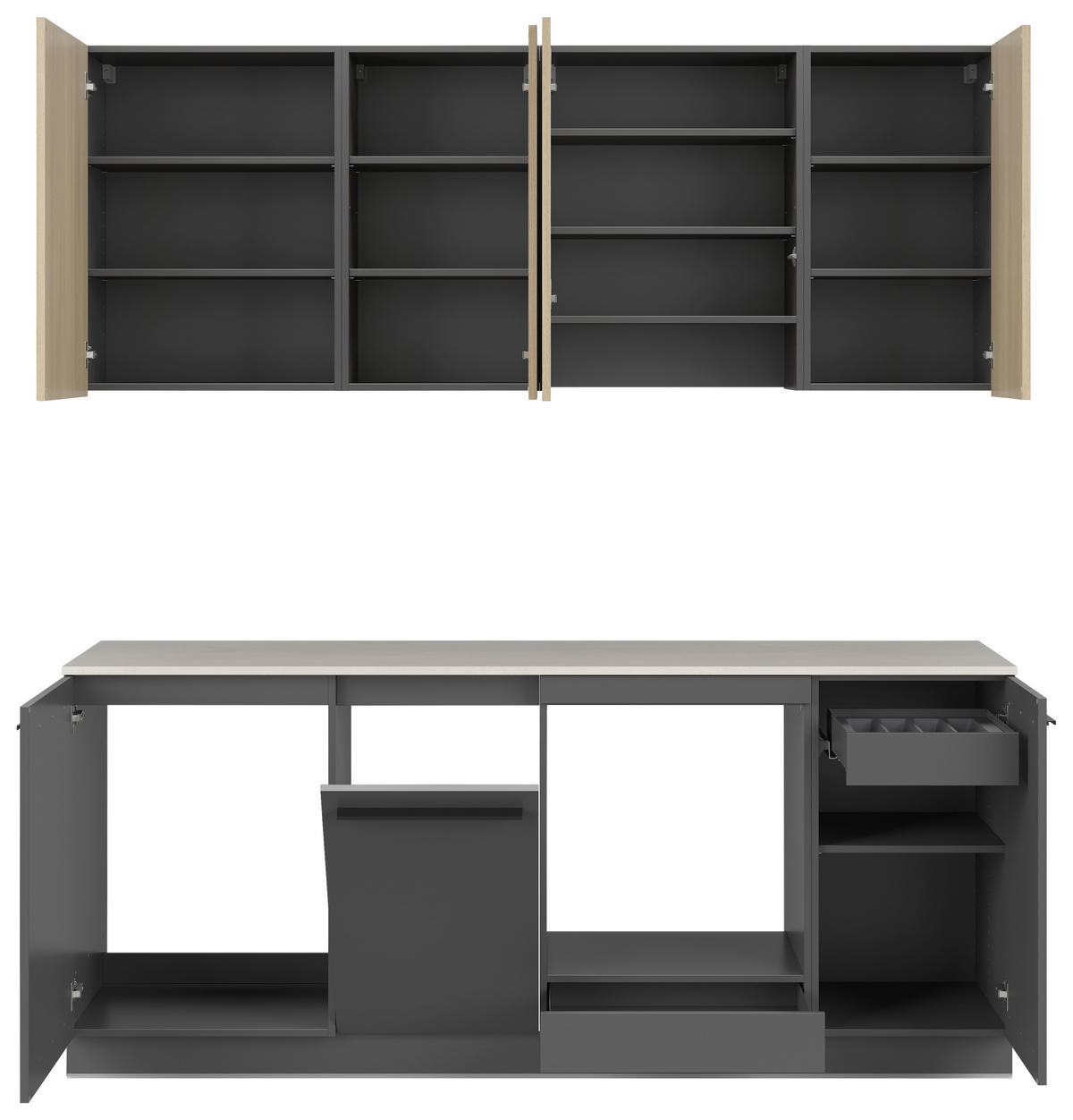 KÜCHENBLOCK 210 cm   in Grau, Eichefarben  - Eichefarben/Schwarz, Basics, Holzwerkstoff/Kunststoff (210cm) - Visiona
