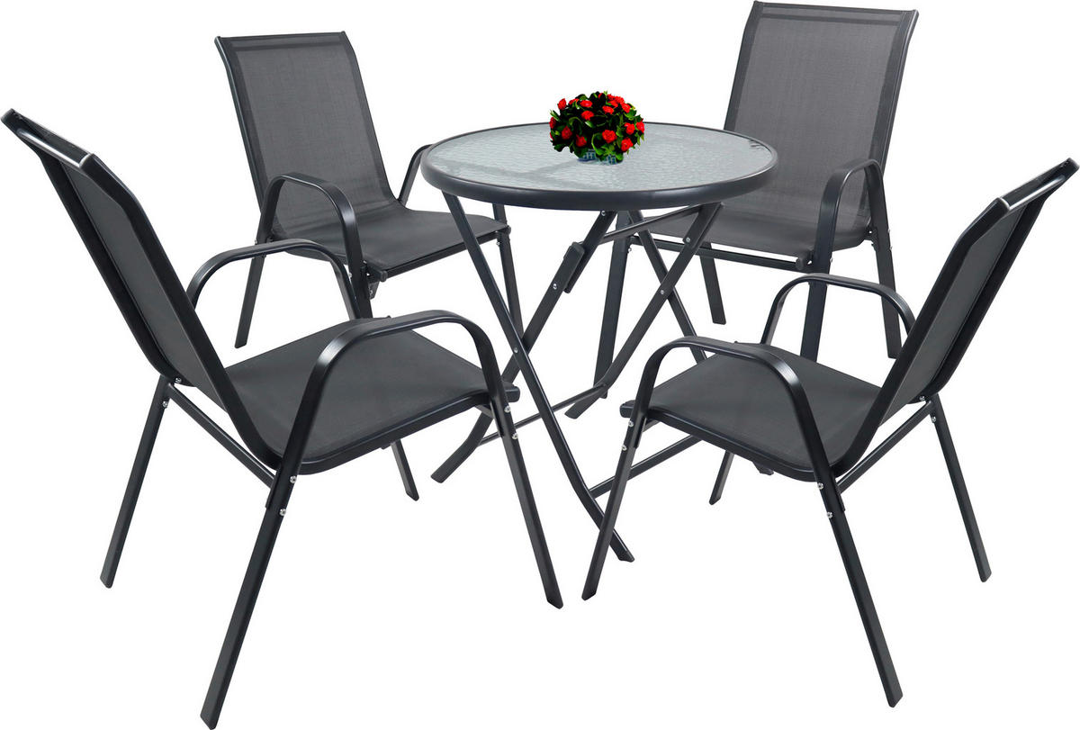 GARTENSET 5-teilig  - Anthrazit, MODERN, Glas/Metall - MID.YOU