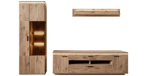 WOHNWAND 3-teilig  in Eichefarben  295/208/50 cm  - Eichefarben/Anthrazit, KONVENTIONELL, Glas/Holzwerkstoff (295/208/50cm) - Cantus