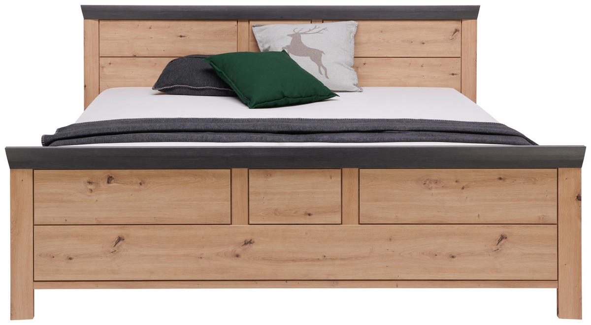 SÄNG 180/200 cm  i mörkgrå, ek Artisan   - mörkgrå/ek Artisan, Romantik / Lanthus, trämaterial (180/200cm) - Hom`in