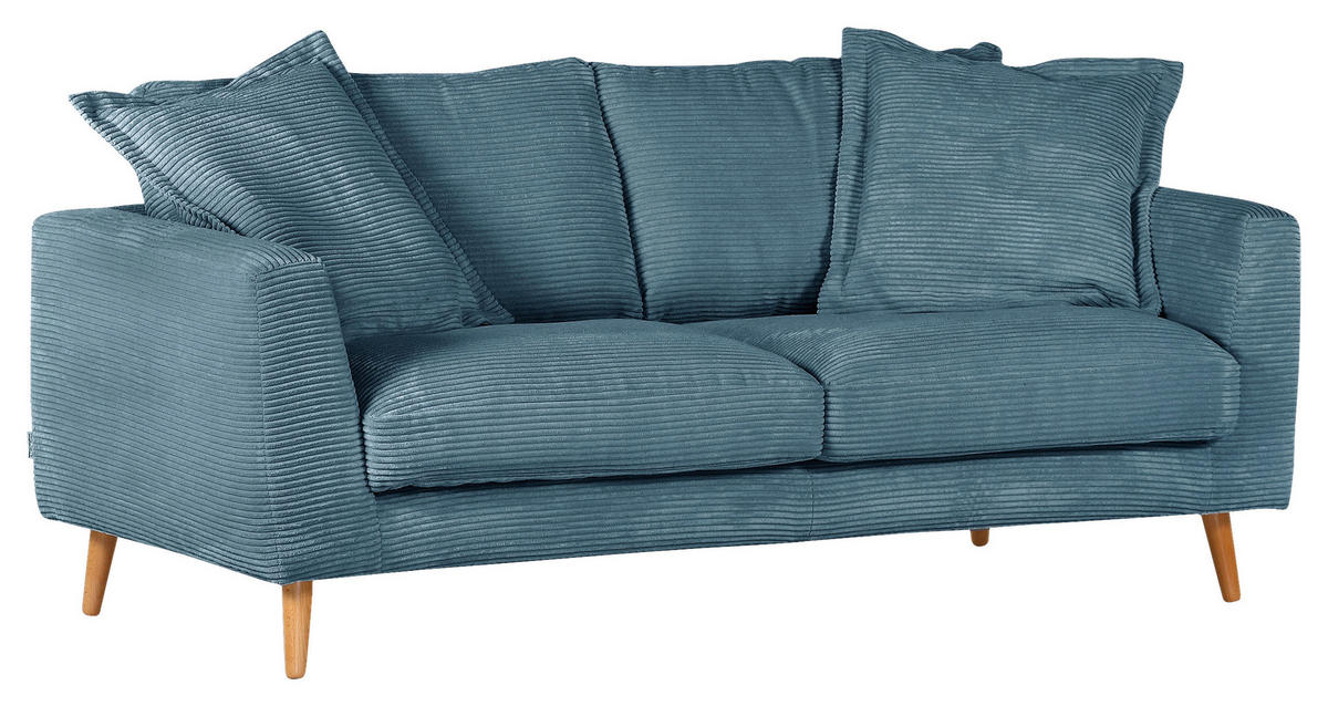 2,5-SITZER in Cord Petrol  - Petrol/Naturfarben, Romantik / Landhaus, Holz/Textil (195/69/100cm) - Landscape