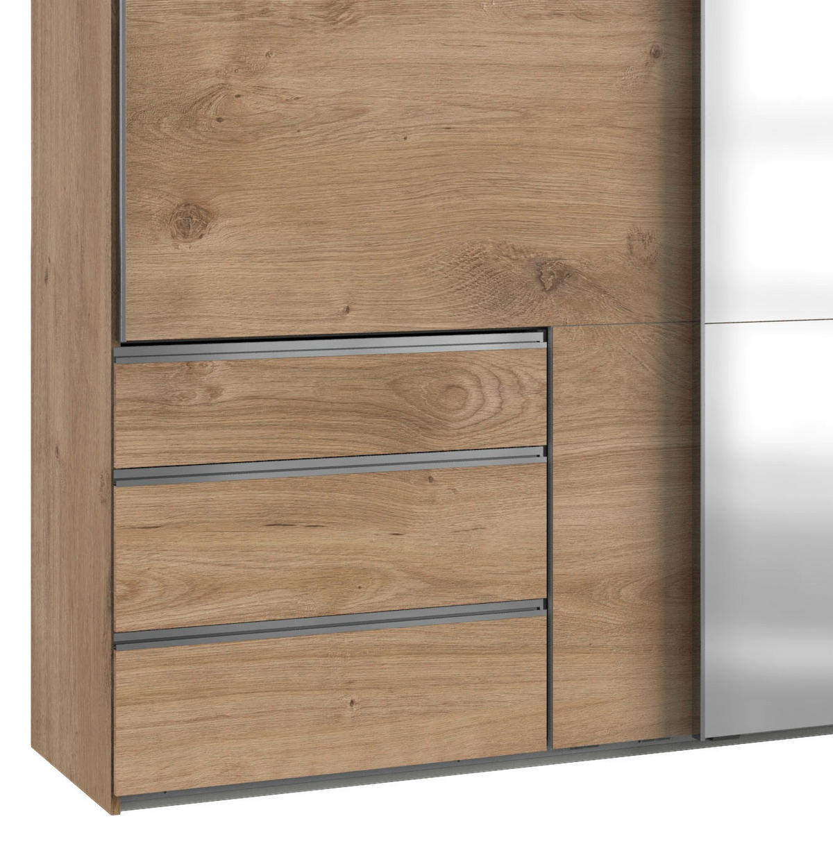 SCHWEBETÜRENSCHRANK in Eichefarben  - Chromfarben/Eichefarben, Modern, Glas/Holzwerkstoff (300/216/65cm) - MID.YOU