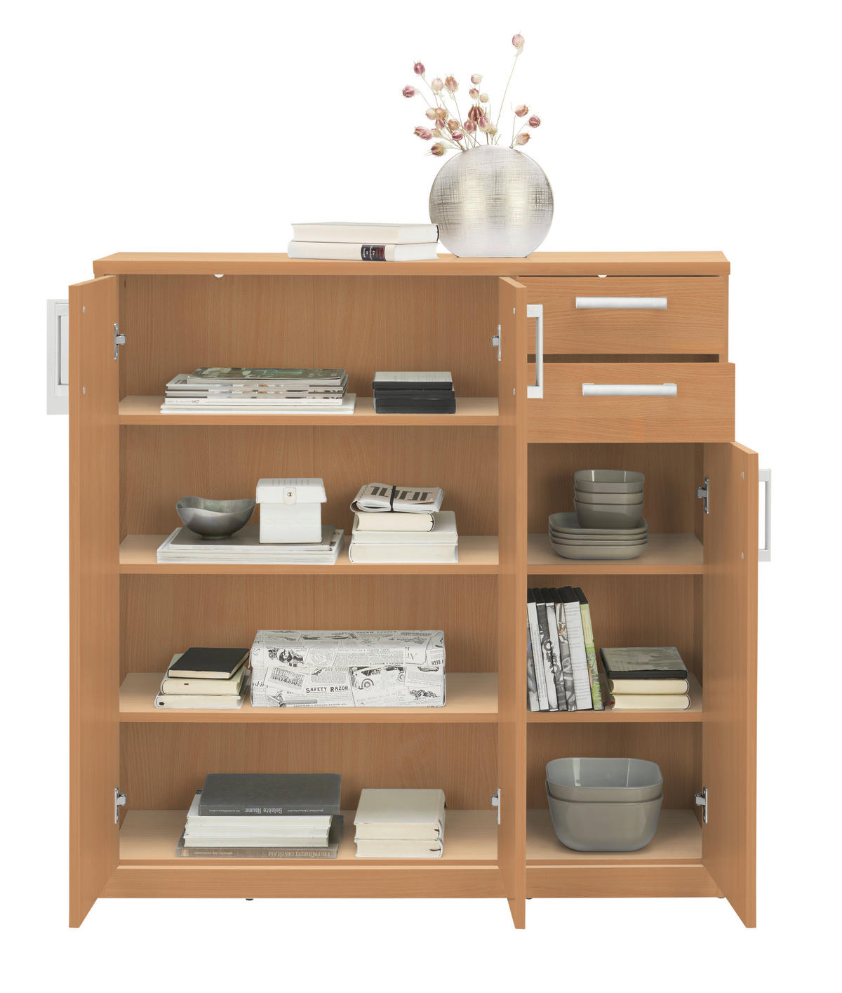 KOMMODE  in 106/110/36 cm  - Silberfarben/Buchefarben, Basics, Holzwerkstoff (106/110/36cm) - Xora