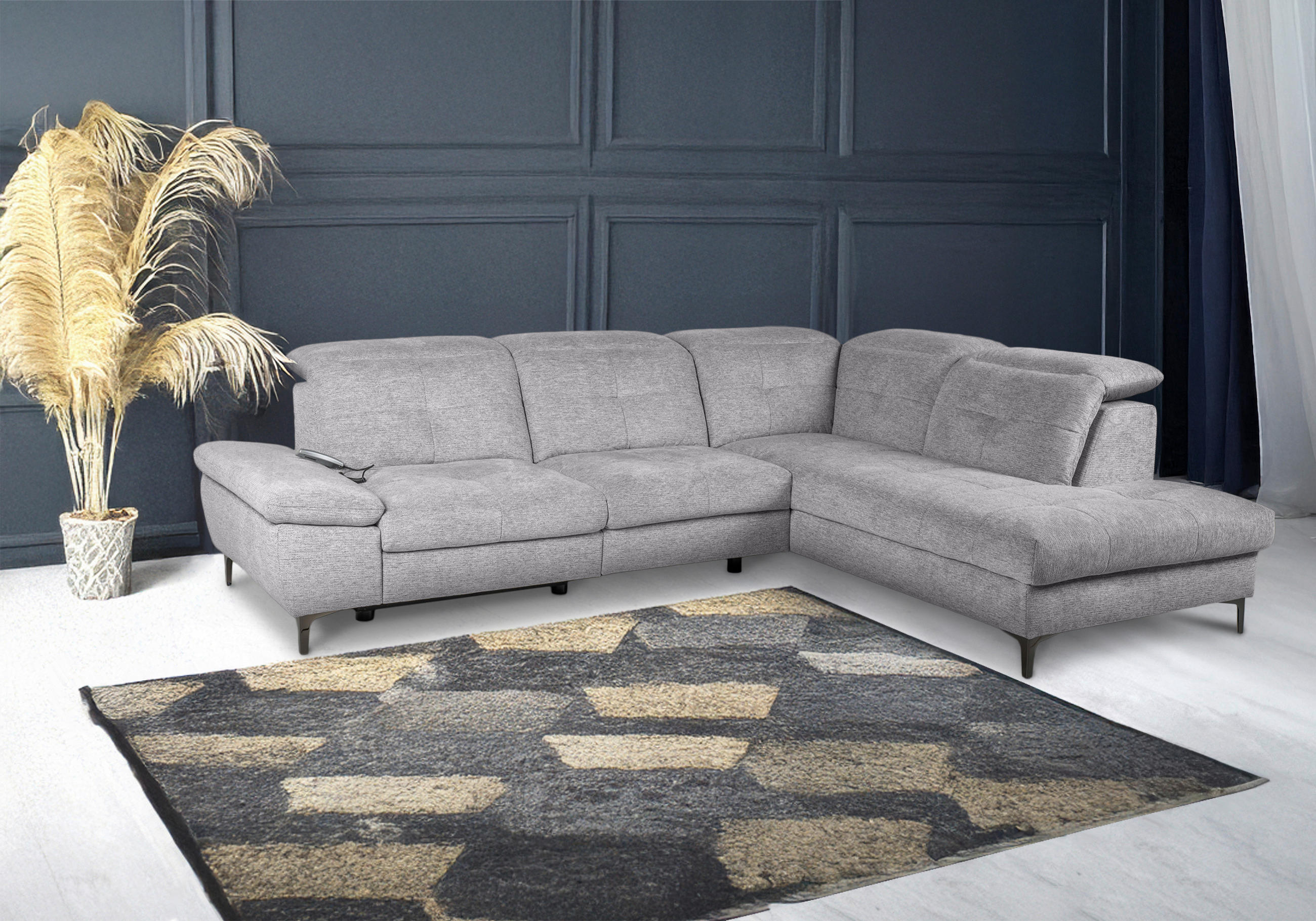 ECKSOFA Greige Webstoff  - Greige/Schwarz, KONVENTIONELL, Textil/Metall (288/225cm) - Carryhome