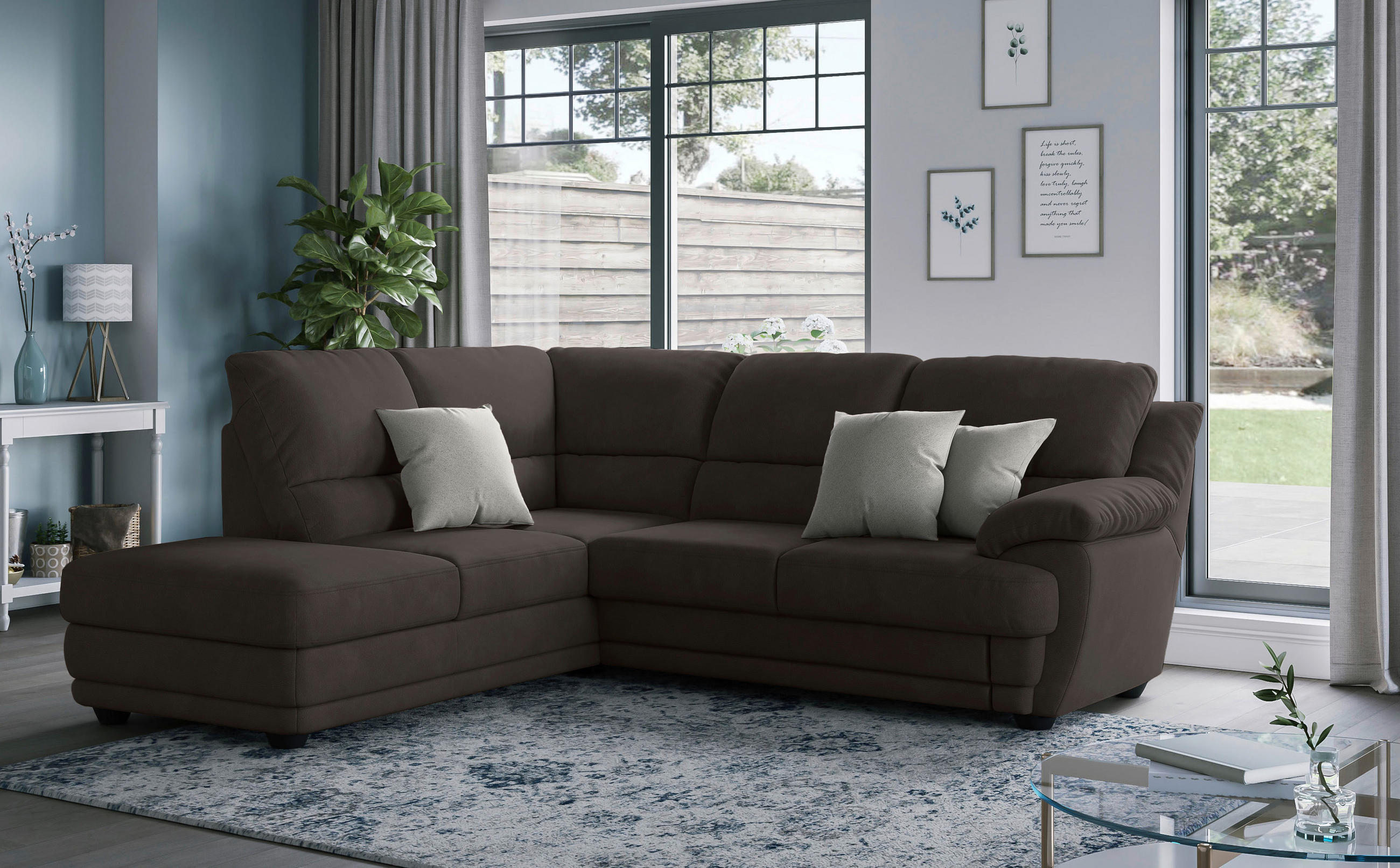 ECKSOFA in Mikrofaser Dunkelbraun  225/245 cm  - Dunkelbraun, Design, Kunststoff/Textil (225/245cm) - Livetastic