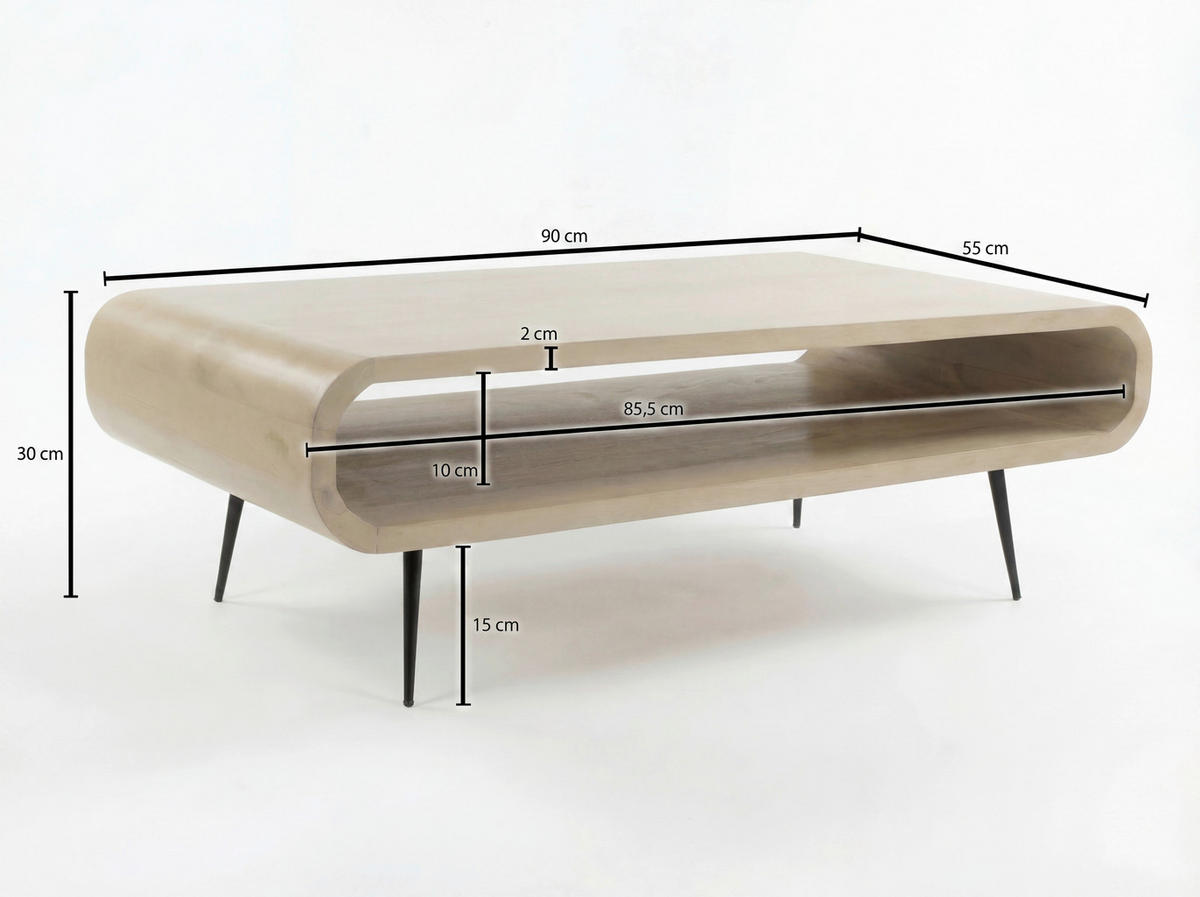 DOHÁNYZÓASZTAL fa 90/55/30 cm   - fekete/fehér, Design, fa/fém (90/55/30cm) - Livetastic