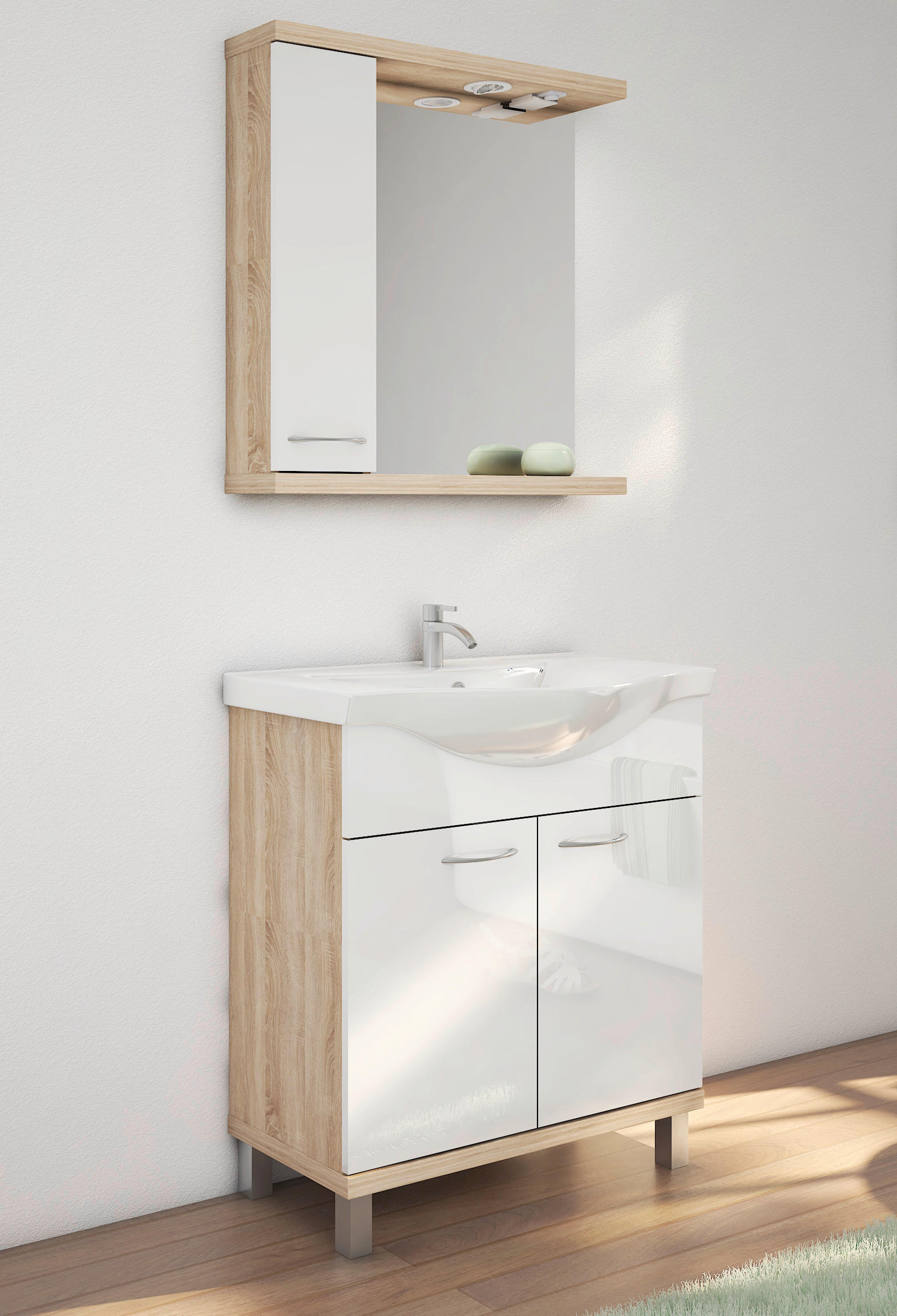 KUPATILO  sonoma hrast, bela visoki sjaj  - sonoma hrast/bela visoki sjaj, Moderno, pločasti materijal (80/195/46cm) - Ti'me
