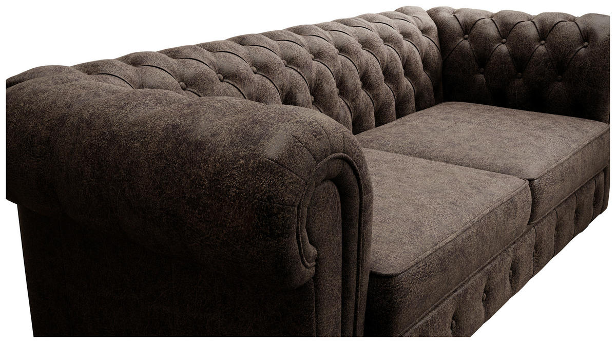 CHESTERFIELD-SOFA in Echtleder Dunkelbraun  - Wengefarben/Dunkelbraun, Lifestyle, Leder/Holz (206/76,5/96cm) - Landscape