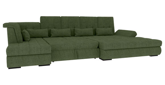 WOHNLANDSCHAFT  in Struktur Olivgrün  - Schwarz/Olivgrün, KONVENTIONELL, Kunststoff/Textil (212/363/191cm) - Carryhome