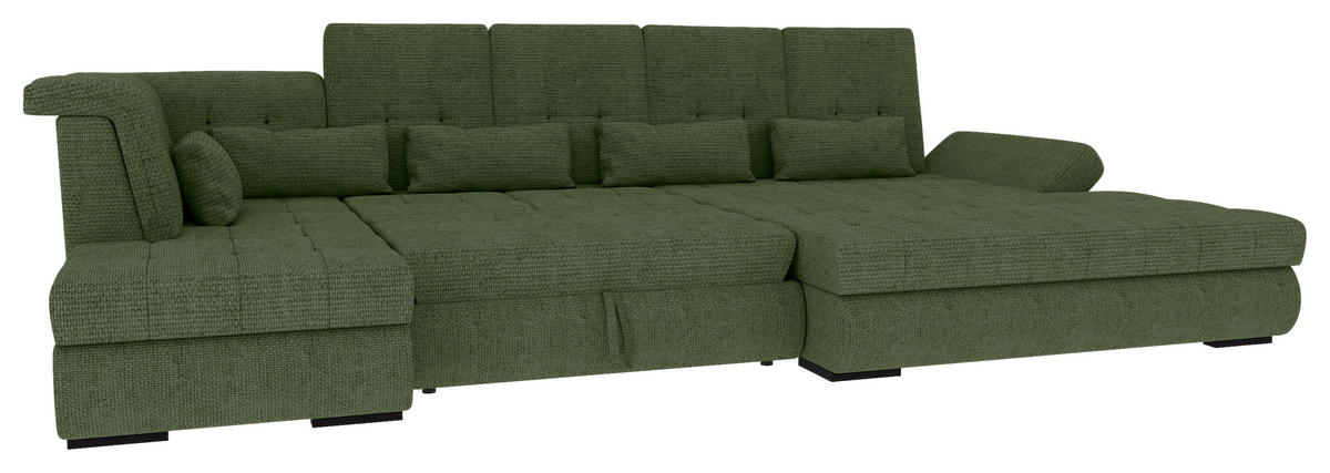 WOHNLANDSCHAFT Olivgrün Struktur  - Schwarz/Olivgrün, KONVENTIONELL, Kunststoff/Textil (222/358/212cm) - Carryhome