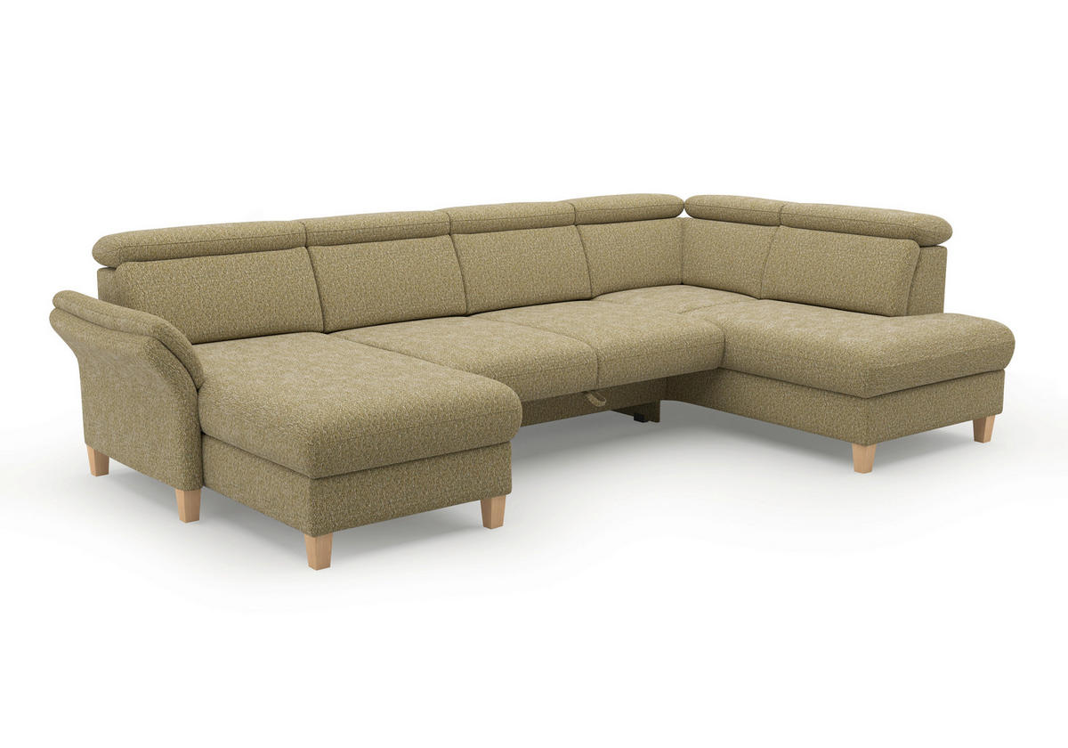 WOHNLANDSCHAFT GLENDALE E Olivgrün Chenille  - Eichefarben/Olivgrün, KONVENTIONELL, Holz/Textil (166/321/193cm) - Sit & More