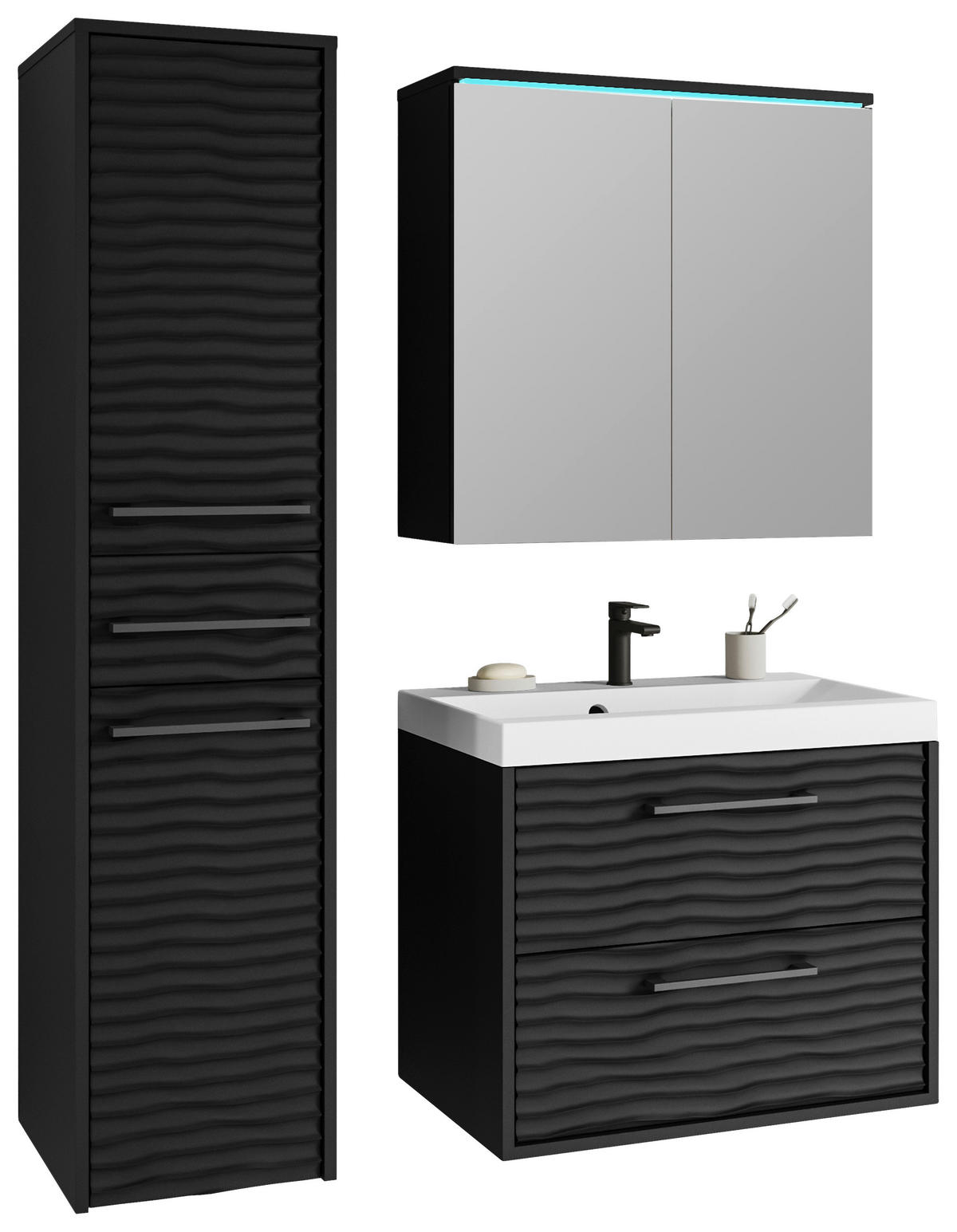 BADEZIMMER 4-teilig  in 90 cm  - Schwarz/Weiß, LIFESTYLE, Keramik/Holzwerkstoff (90cm) - P & B