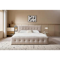 POLSTERBETT 180/200 cm,  in Beige, Lattenrost, Bettkasten, gepolstertes Kopfteil,  - Beige/Schwarz, Design, Holz/Kunststoff (180/200cm) - Boxxx