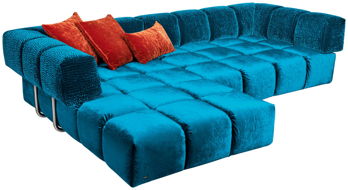 ECKSOFA in Velours Blau  215/310 cm  - Blau/Schwarz, Trend, Kunststoff/Textil (215/310cm) - Bretz